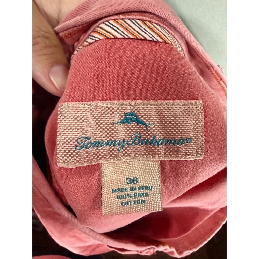 Tommy Bahama Mens 36 Salmon Pink Pima Cotton Chino Shorts Flat Front 9 Inseam